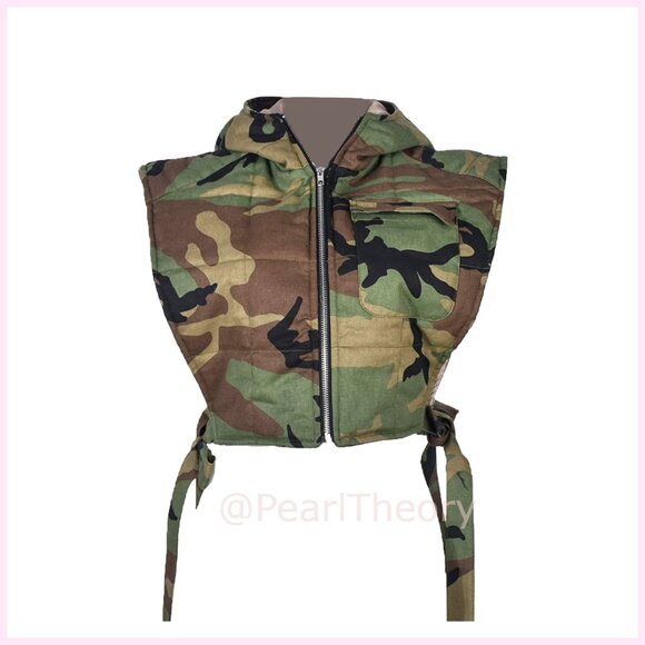 Denim Cropped Puffer Vest Hooded Sleeveless Quilted Loose Fit